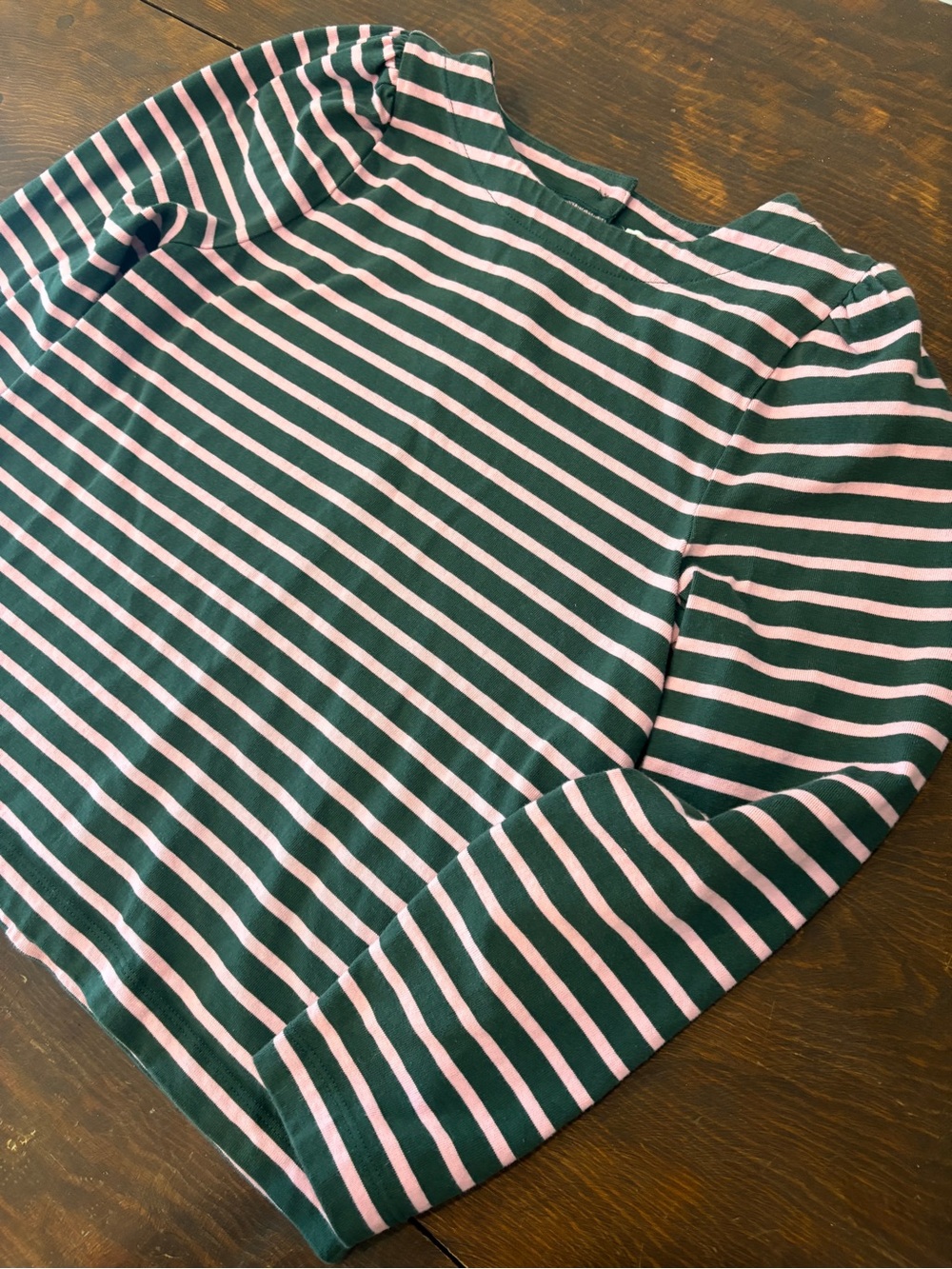 J Crew Striped Long Sleeve Top Puff Sleeve Green Pink Gold Buttons Size Small